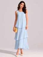 Ärmelloses, gestuftes Chiffon-Maxikleid „Luna“