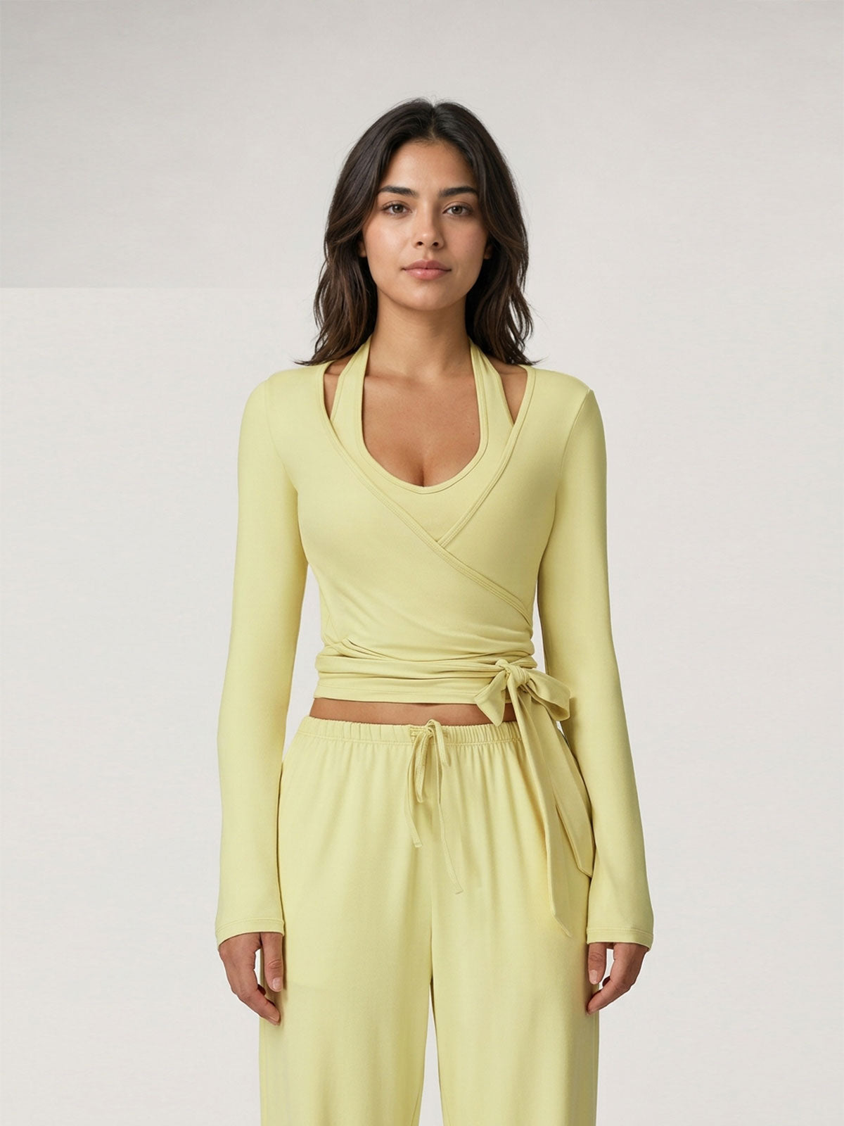 Ballet-Inspired Wrap Long-Sleeve Crop Top