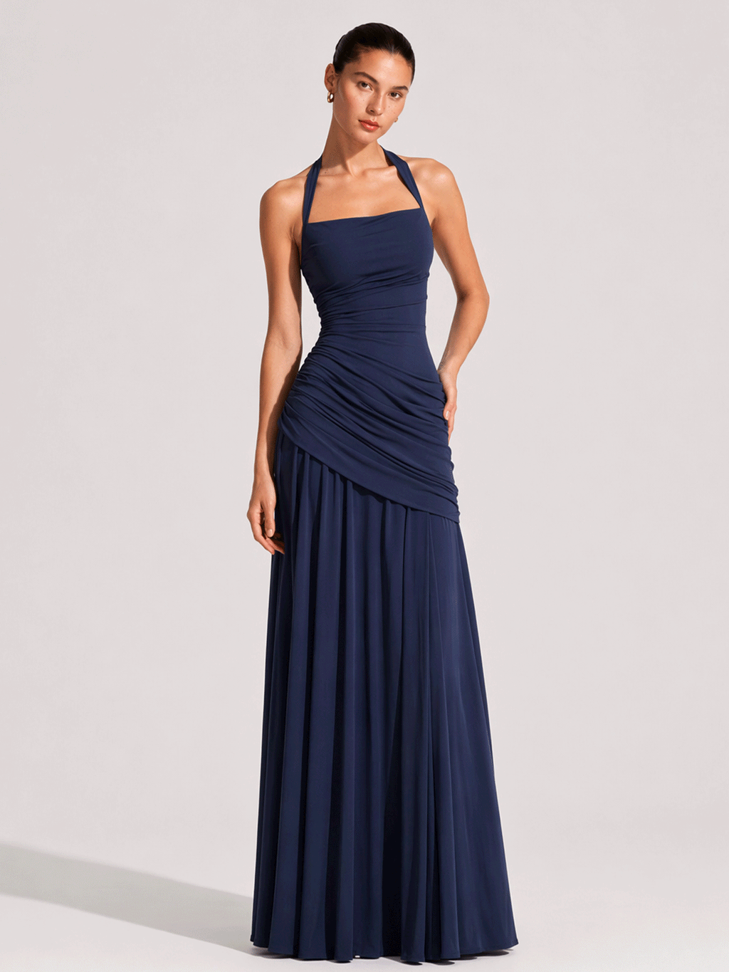 Halter Square Neck Ruched Waist Dress