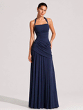 Halter Square Neck Ruched Waist Dress