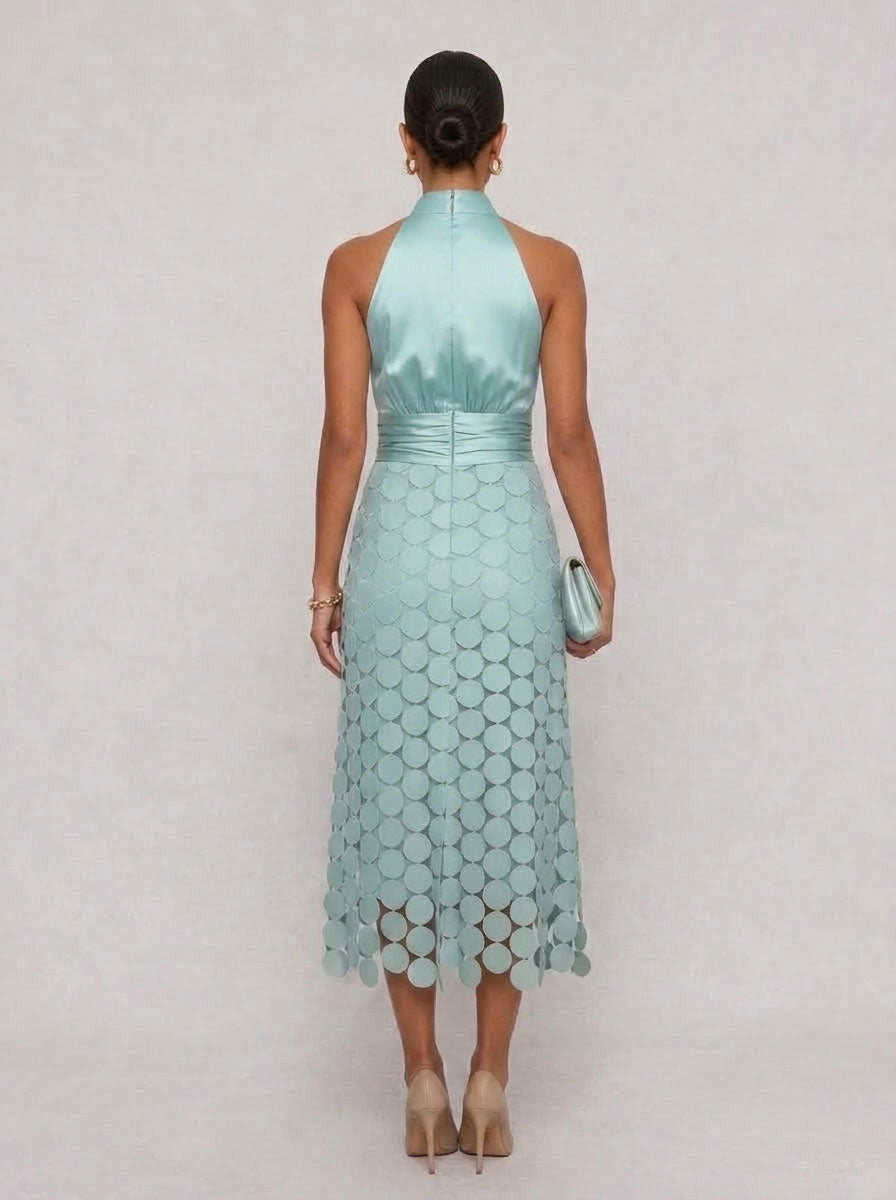 Leontine Rosette Satin Midi Dress