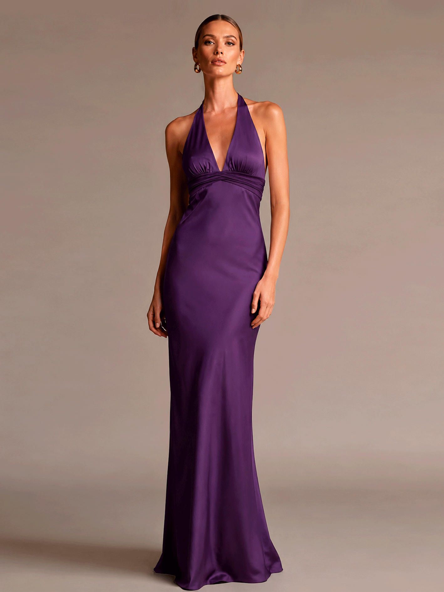 Deep V Neck Slim Satin Maxi Dress