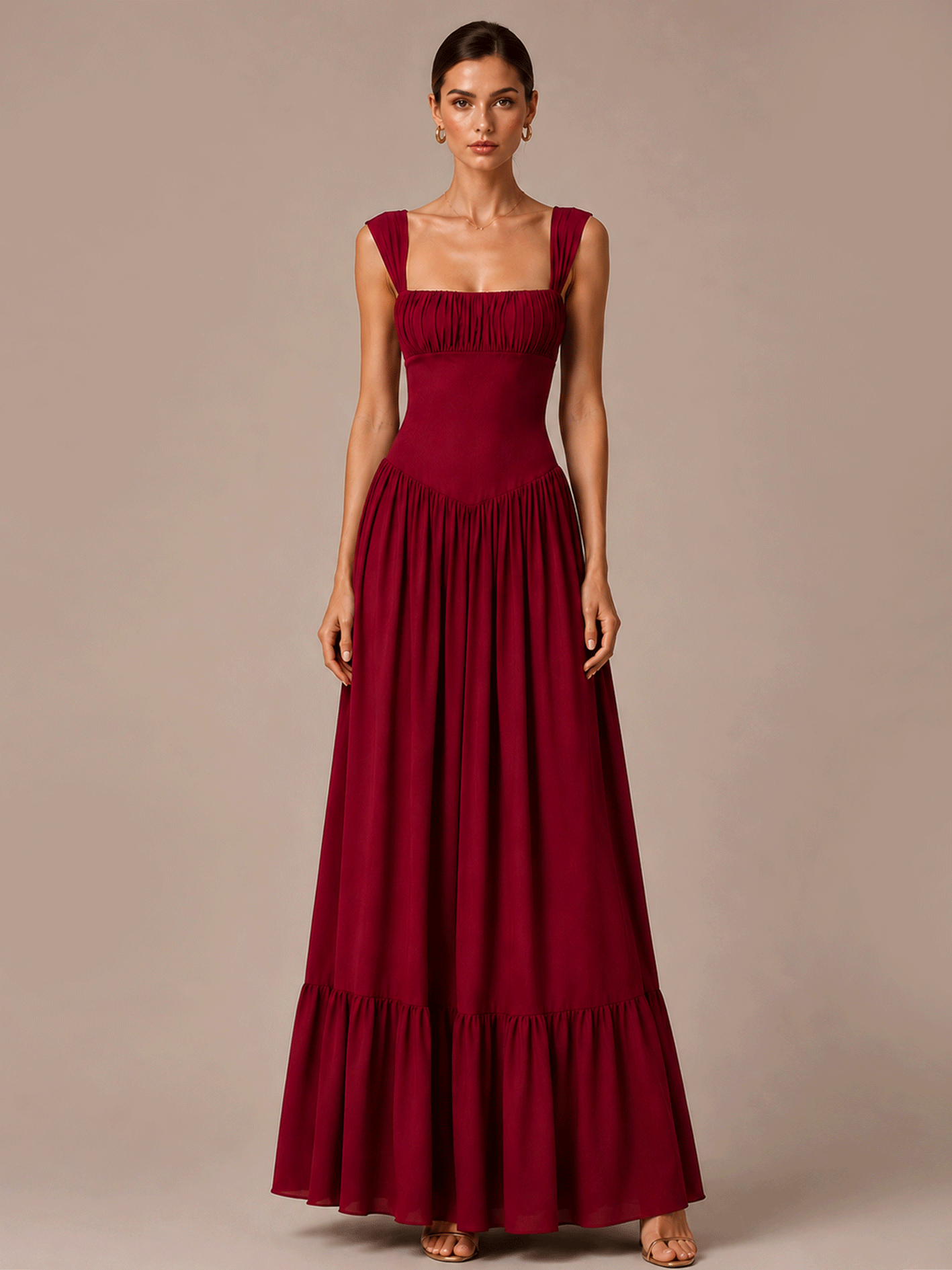 Square Neck Tiered Chiffon Maxi Dress