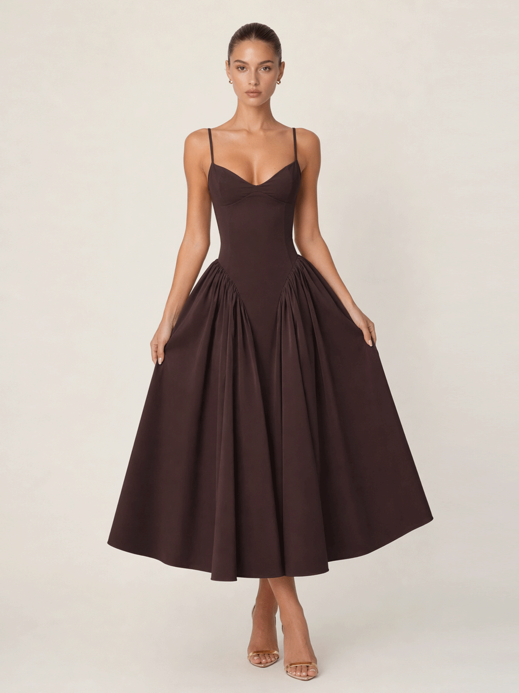 V-Neck Strap Fit & Flare Midi Dress