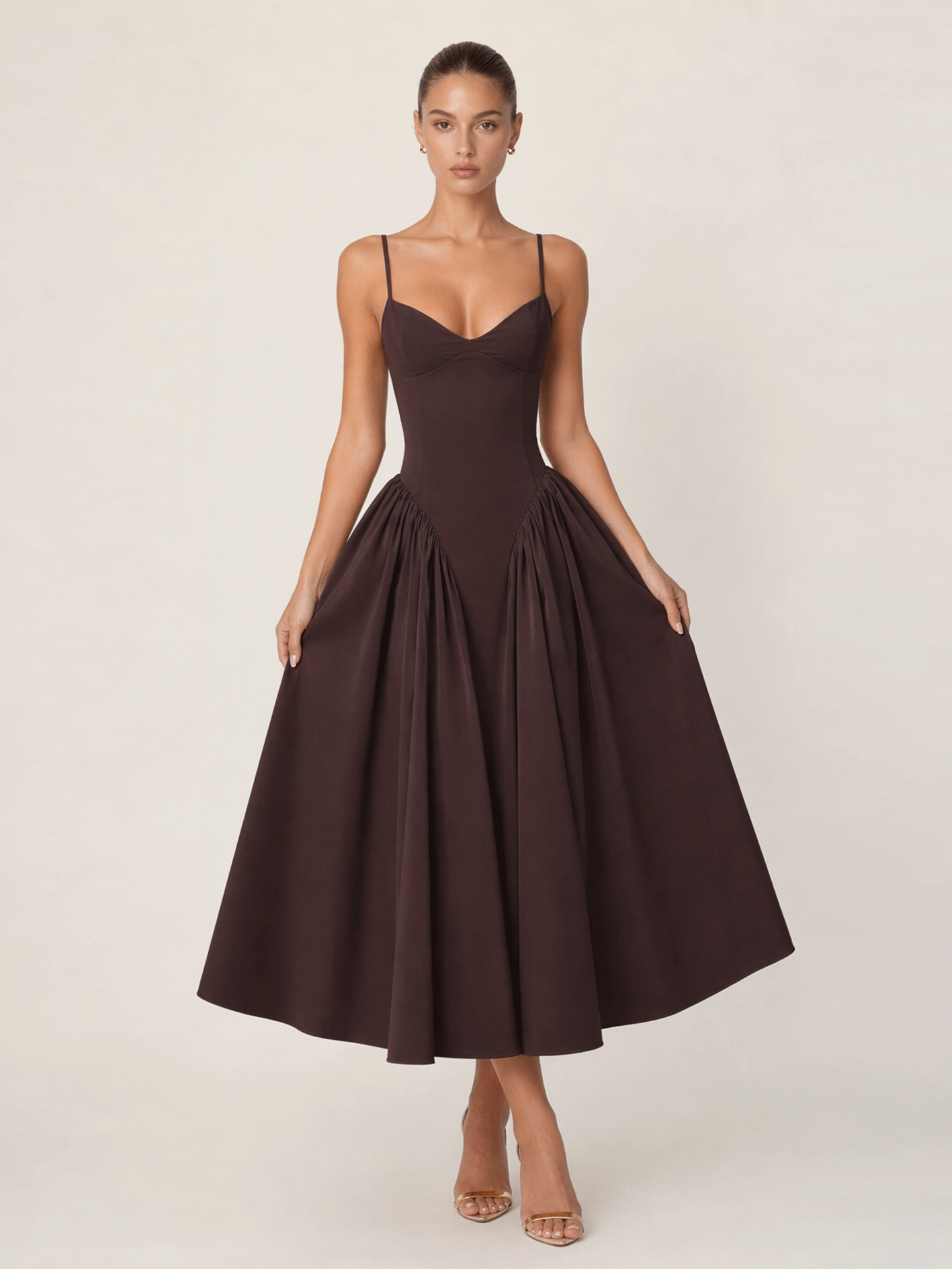 V-Neck Strap Fit & Flare Midi Dress