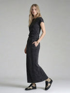 Washed Crewneck Tee & Drawstring Maxi Skirt Set