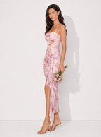 Zephrina Sylvie ruffle slit midi dress in pink floral