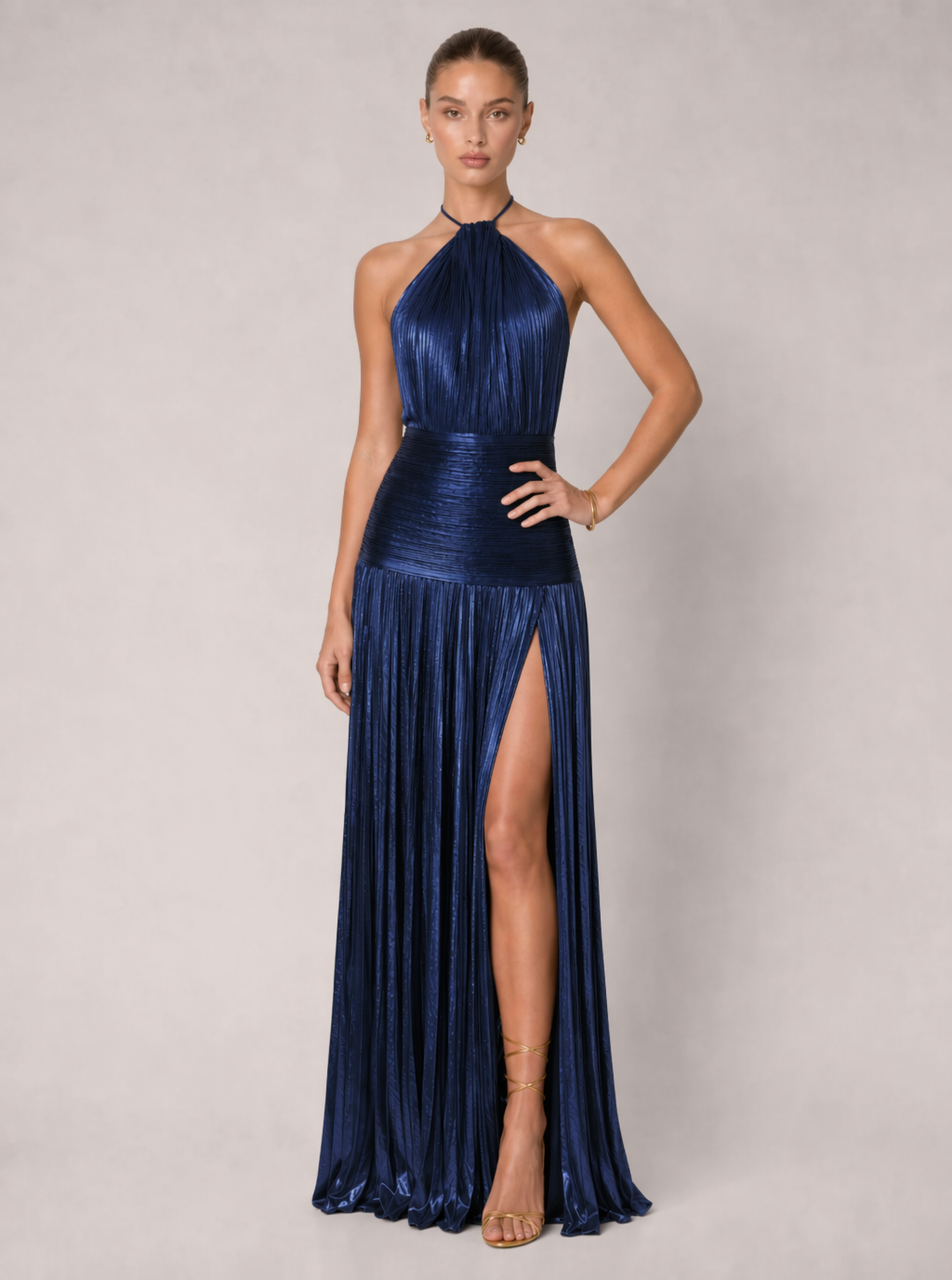 Thalia Metallic Olive Maxi Dress