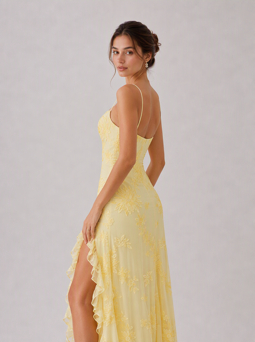 Zephrina Briony embroidered mesh maxi dress in yellow