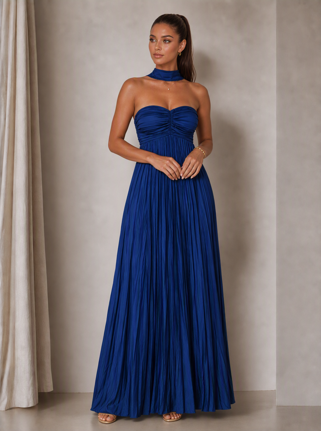 Zephrina Perrine pleated scarf maxi dress