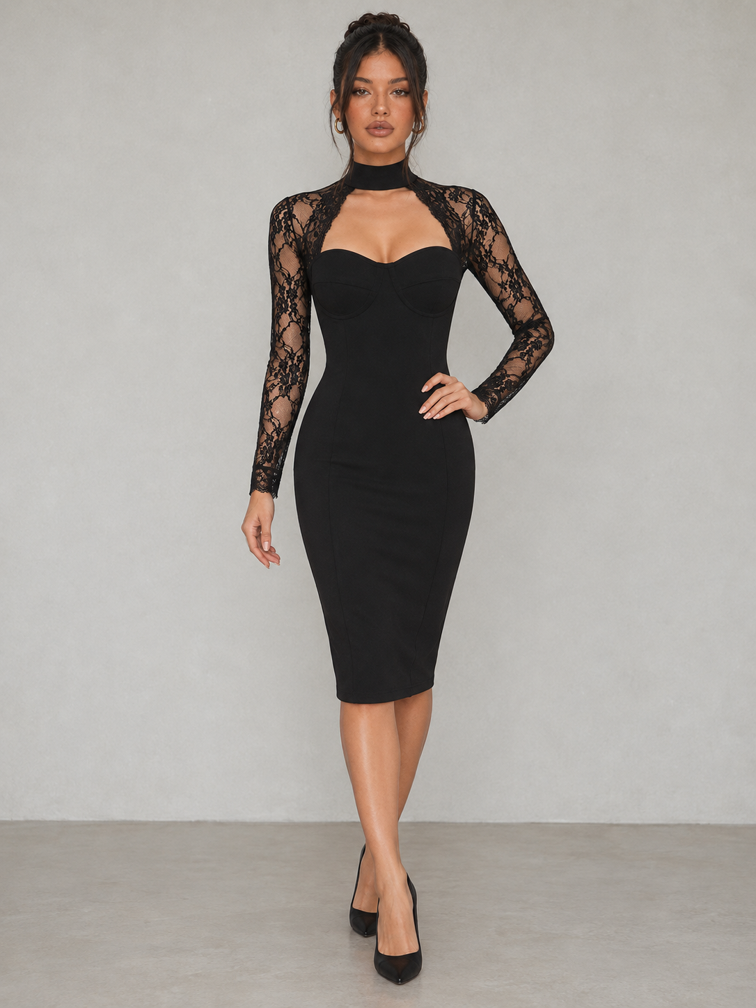 Zephrina Soline lace-yoke cutout midi dress