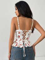 Zephrina floral peplum underwear in white with red floral print