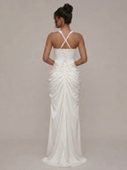 Zephrina Elaria halter draped maxi dress in white