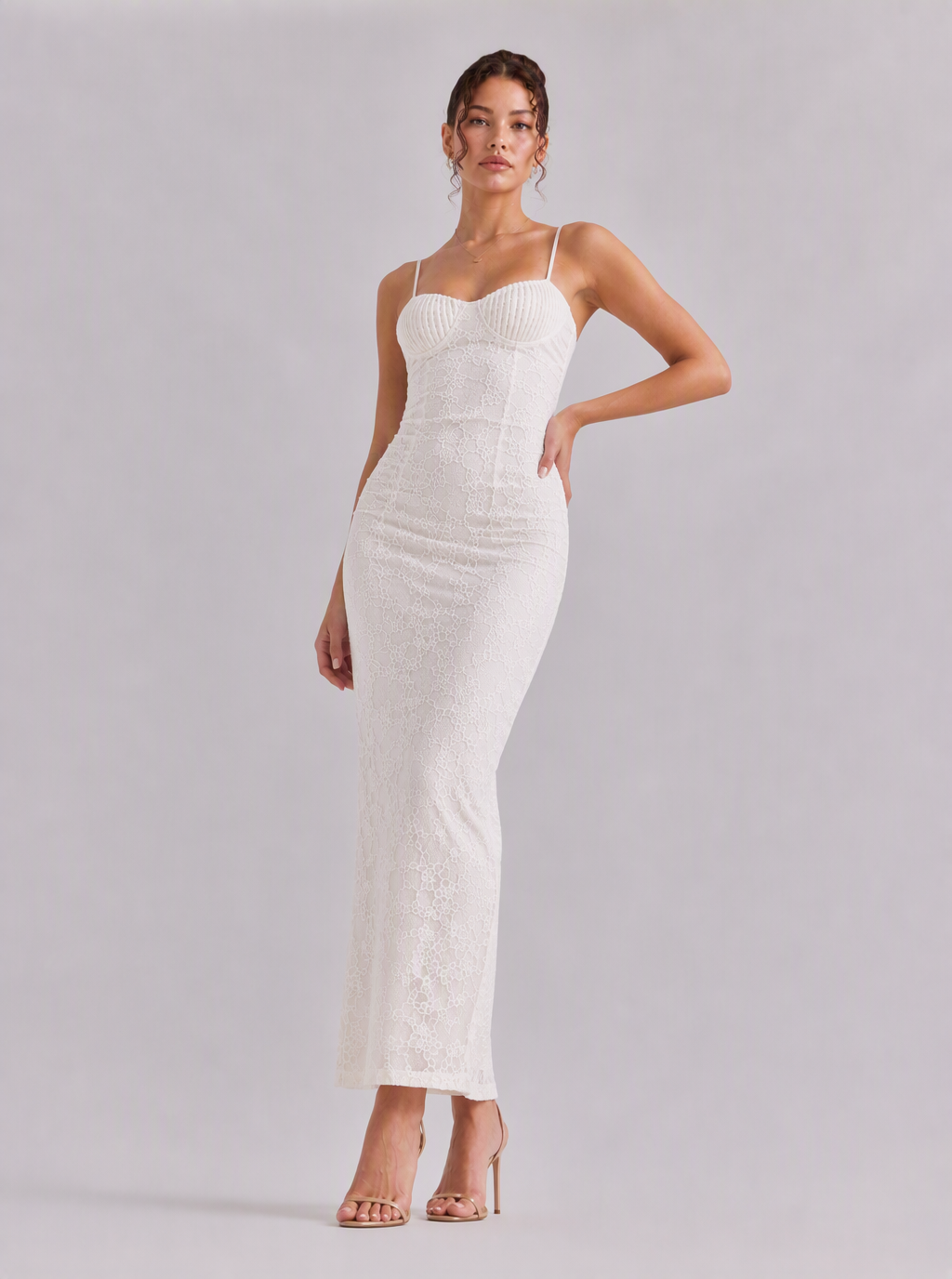 Zephrina Jessara strapless lace maxi dress in white