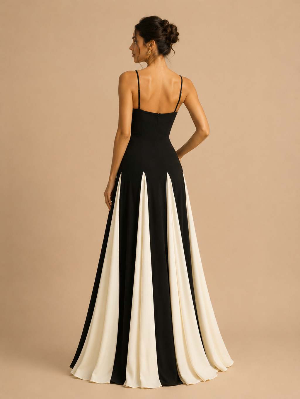 Black & White Color Block Spaghetti Strap Maxi Dress