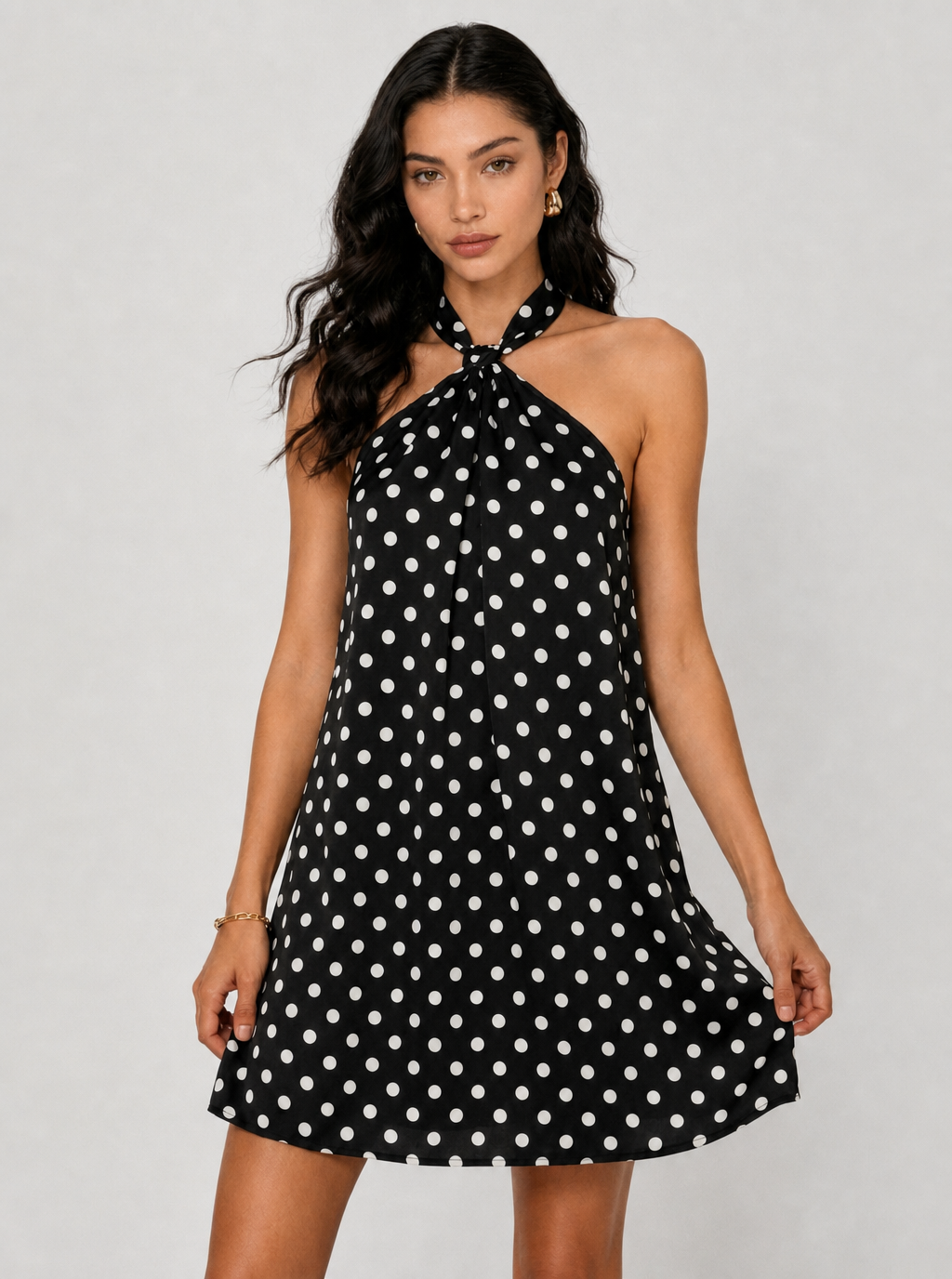 Zephrina Marina polka dot halter mini dress in black