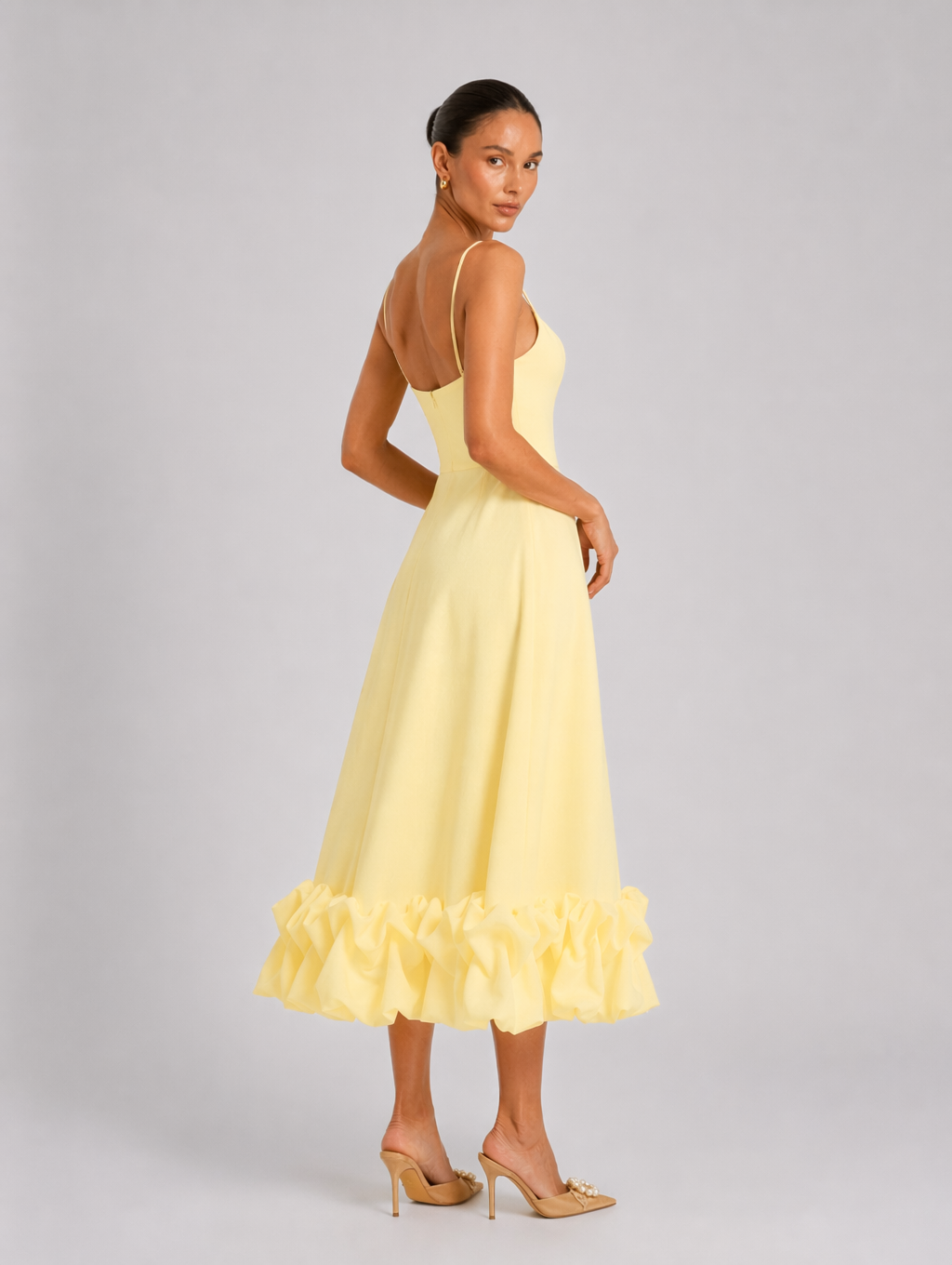 Square Neck Ruffle Hem A-Line Satin Dress