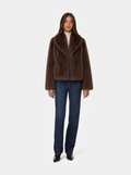 Zephrina Arabella shawl collar faux fur coat in coffee
