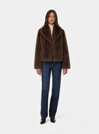 Zephrina Arabella shawl collar faux fur coat in coffee
