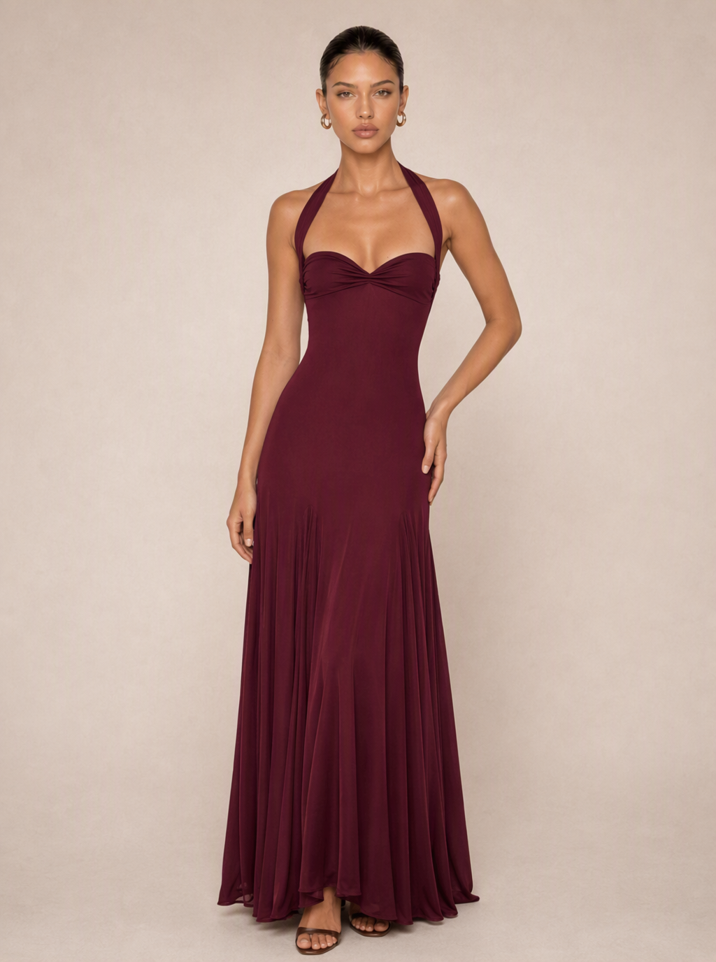 Zephrina Lisandra sweetheart halter maxi dress in burgundy