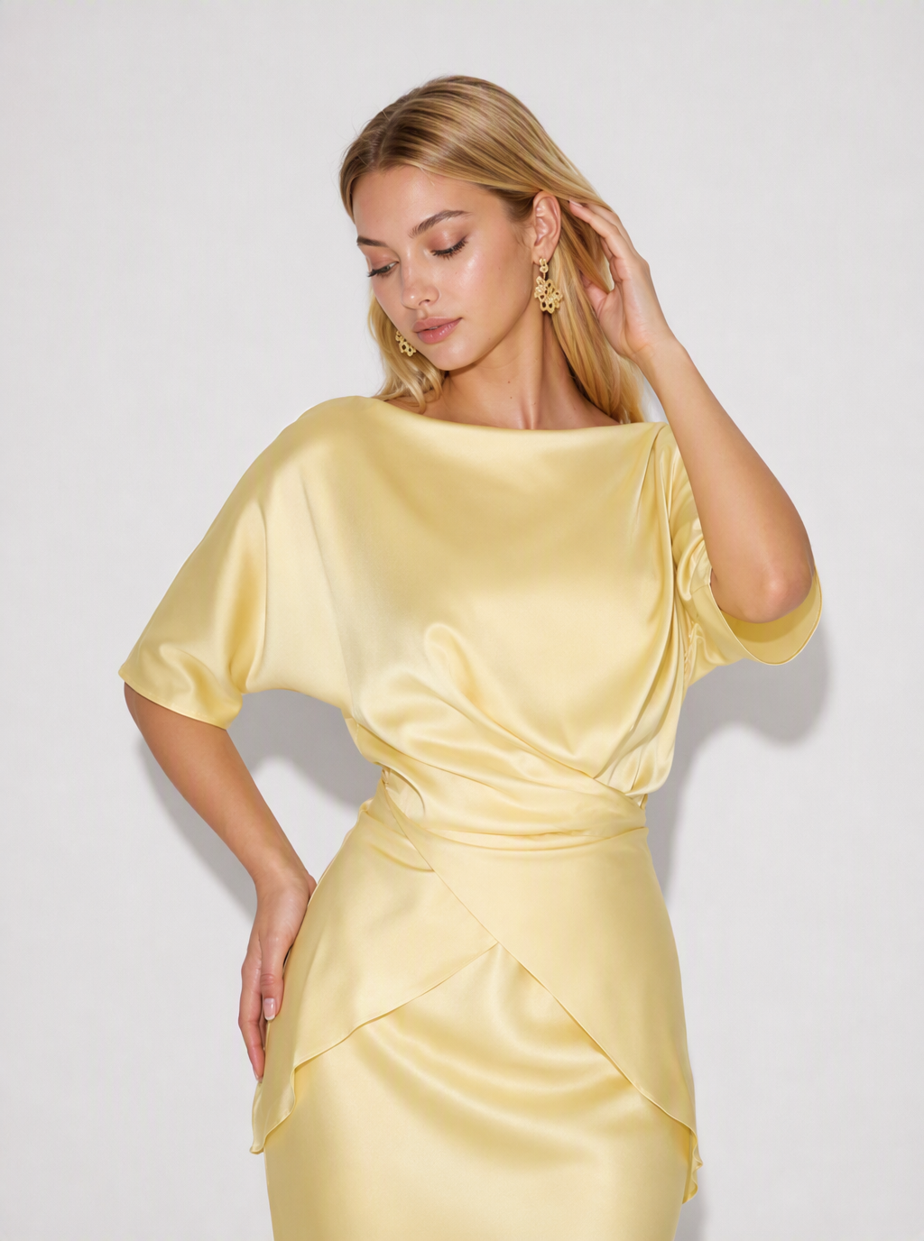 Zephrina Celandine draped satin set