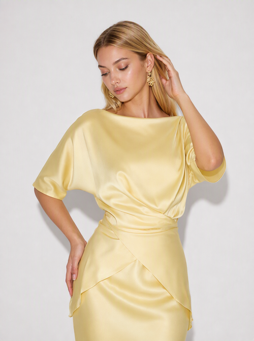 Zephrina Celandine draped satin set