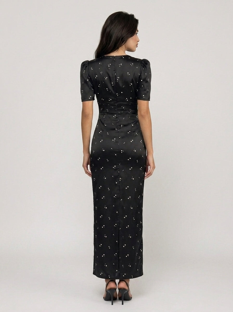 Zephrina Anouk lace plunge maxi dress in black