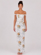 Zephrina Eglantine off-shoulder floral maxi dress in white floral print