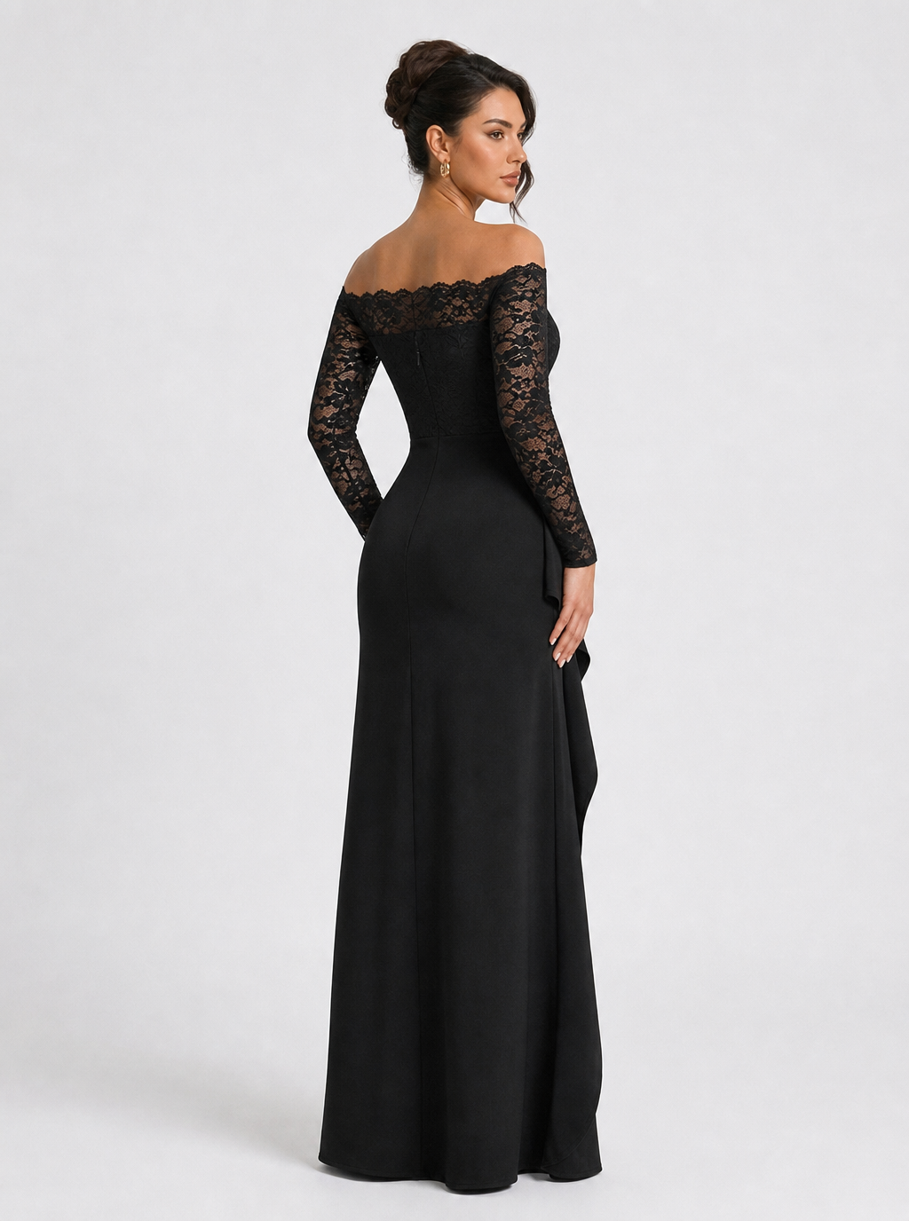 Zephrina Liora off-shoulder lace maxi dress in black