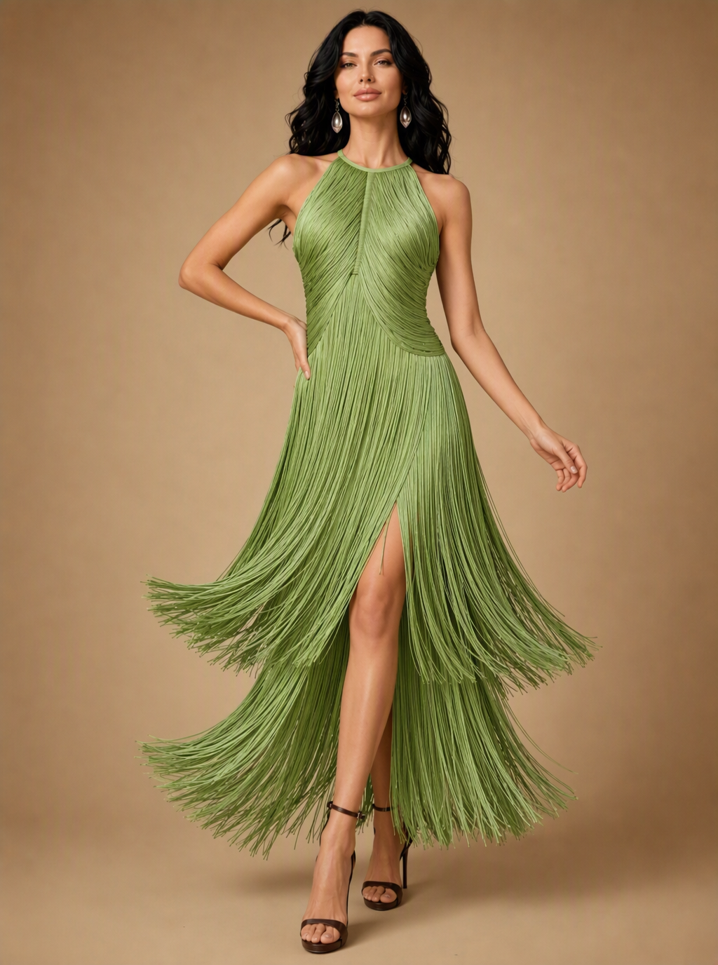 Zephrina Sabina fringe halter midi dress