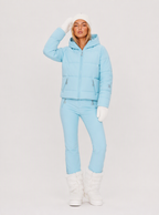 Zephrina Ingunn pastel quilted ski set with hooded jacket and flared pants in blue