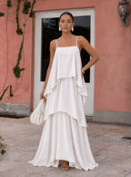 Solene Tiered Satin-Look Maxi Dress