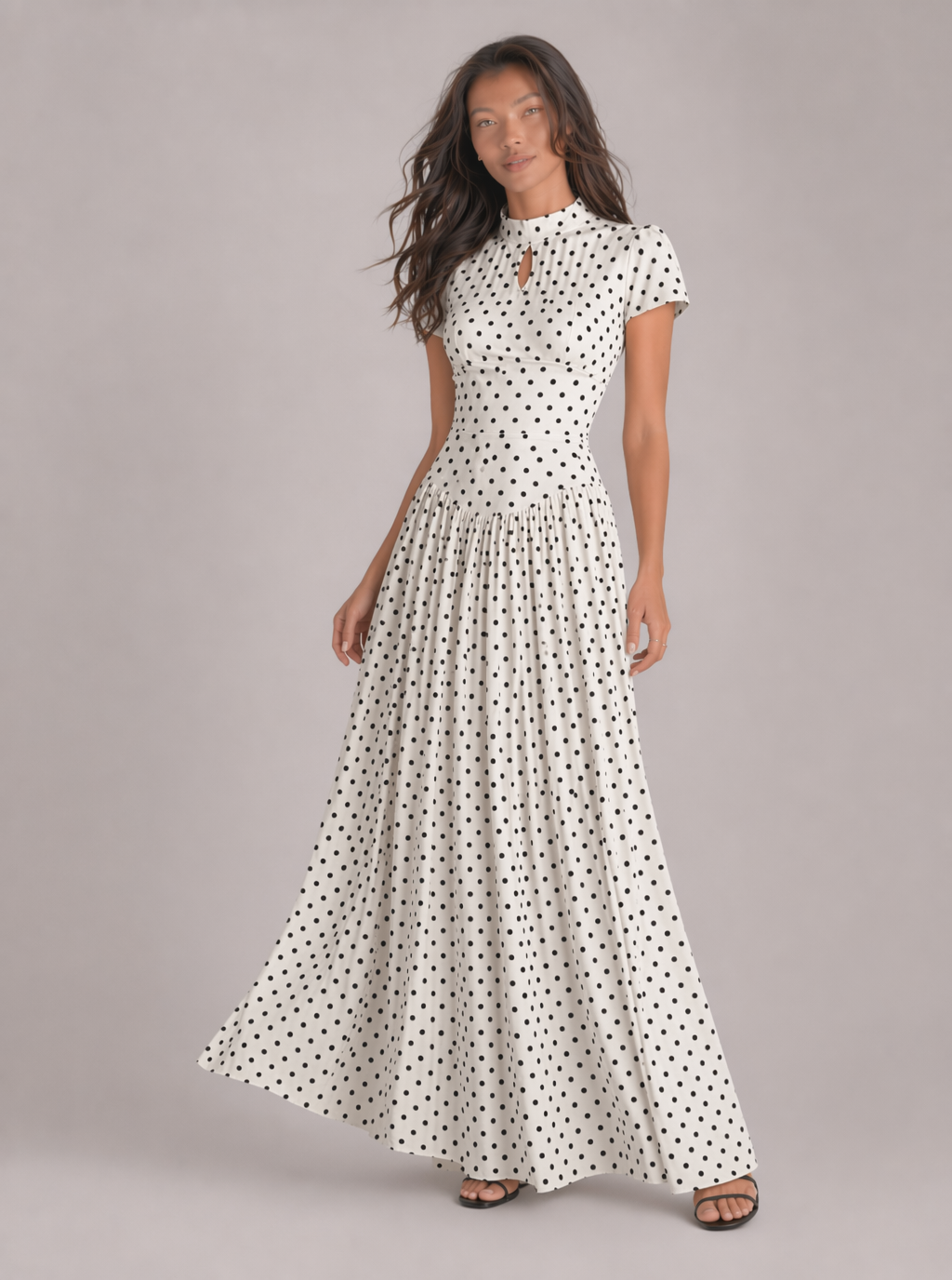 Robe longue Allison à pois avec laçage