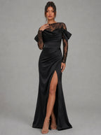 Zephrina Danessa lace drape maxi dress in black