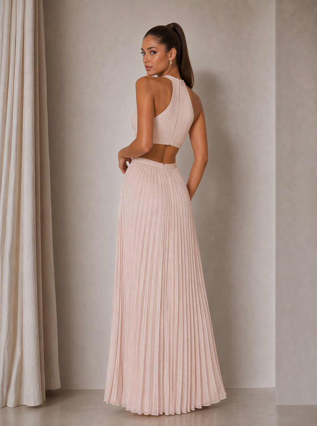 Zephrina Celandine cutout pleated maxi dress in pink