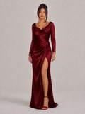 Zephrina Valentina draped satin slit maxi dress in black