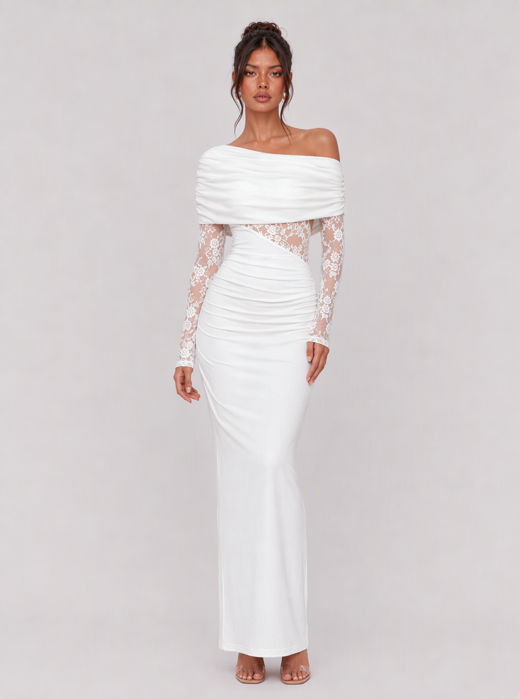 Zephrina Meliora asymmetric lace-waist maxi dress in black