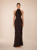 Zephrina Josette embroidered mesh maxi dress in chocolate