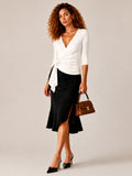 Deep V-Neck Wrap Long Sleeve Top