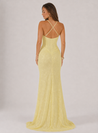 Abito maxi Serelle in pizzo con paillettes e scollo all'americana