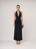 Open-Back Ruched Halter Maxi Dress