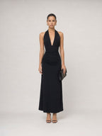Aveline gerafftes Neckholder-Maxikleid