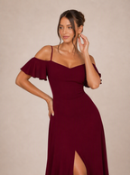 Zephrina Xavielle off-shoulder slit maxi dress in burgundy