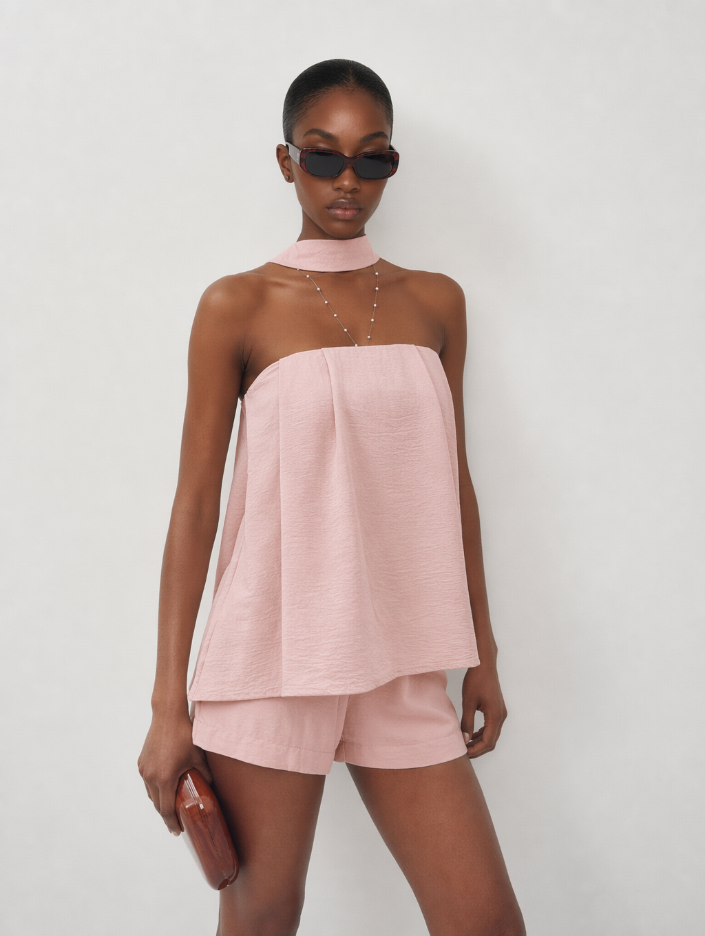 Elegant Halter Neck Tube Top & Shorts Set