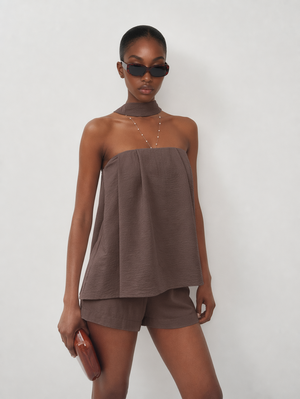 Elegant Halter Neck Tube Top & Shorts Set