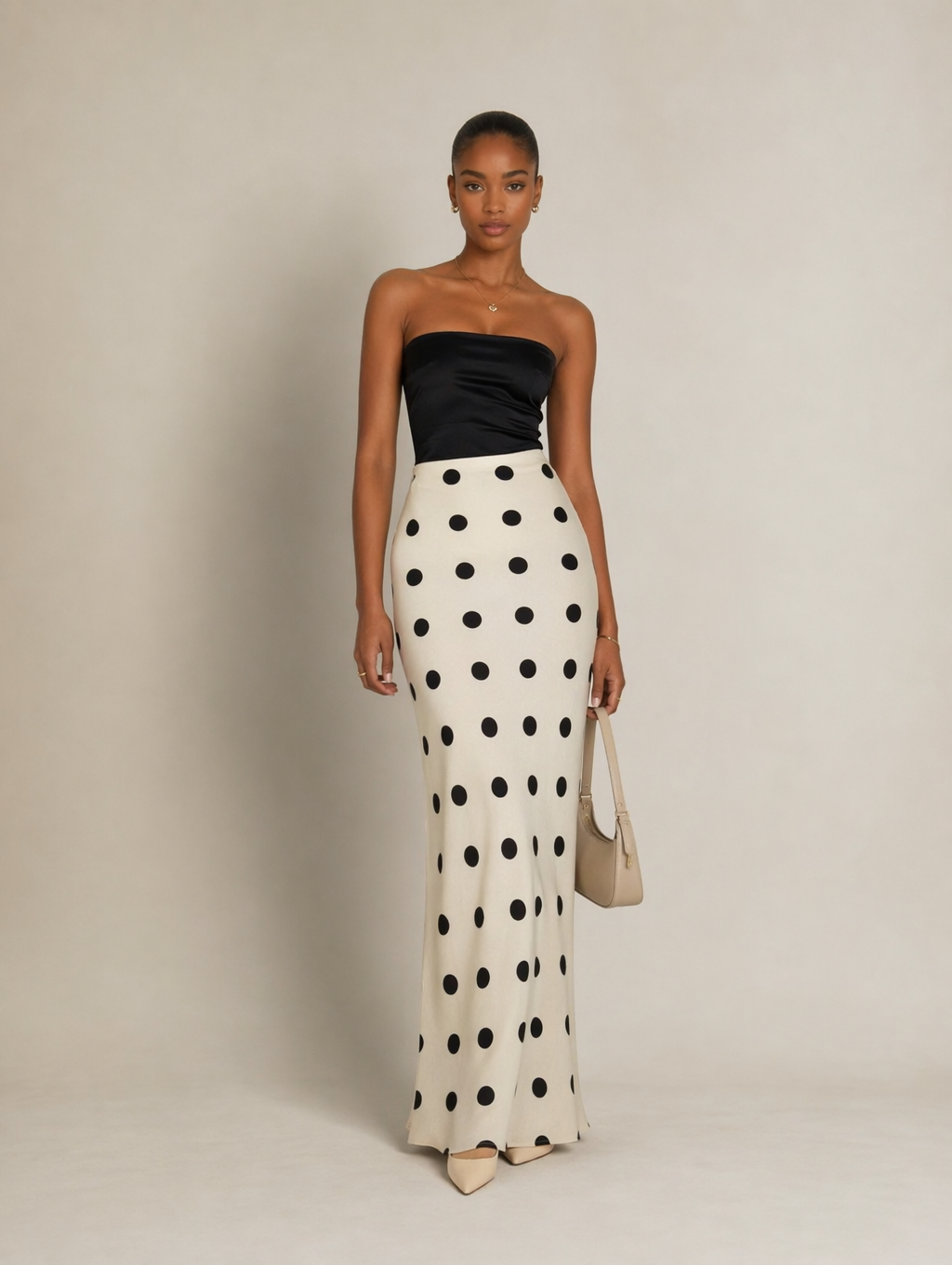 Polka Dot Acetate Satin Mermaid Maxi Skirt