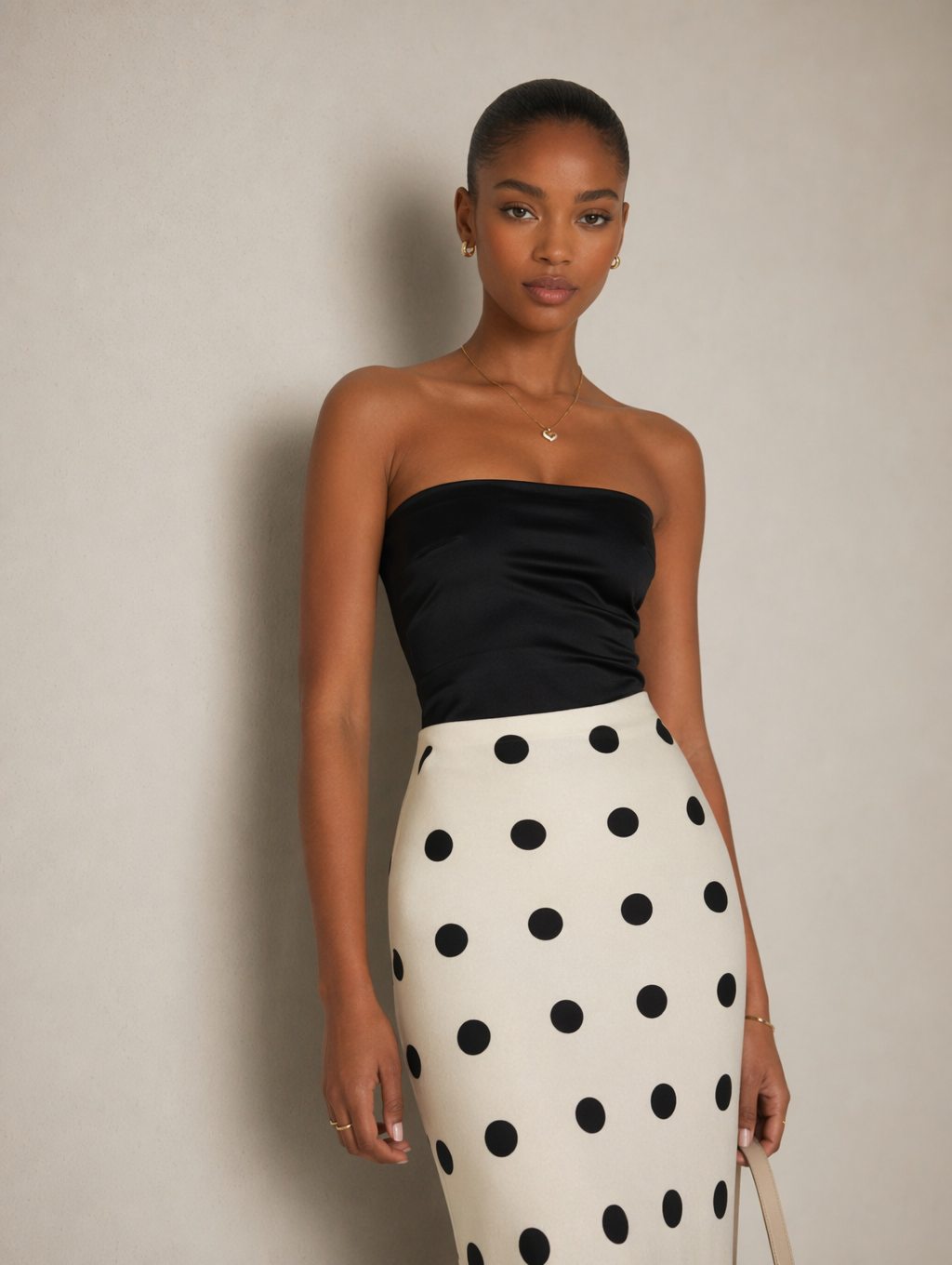 Polka Dot Acetate Satin Mermaid Maxi Skirt