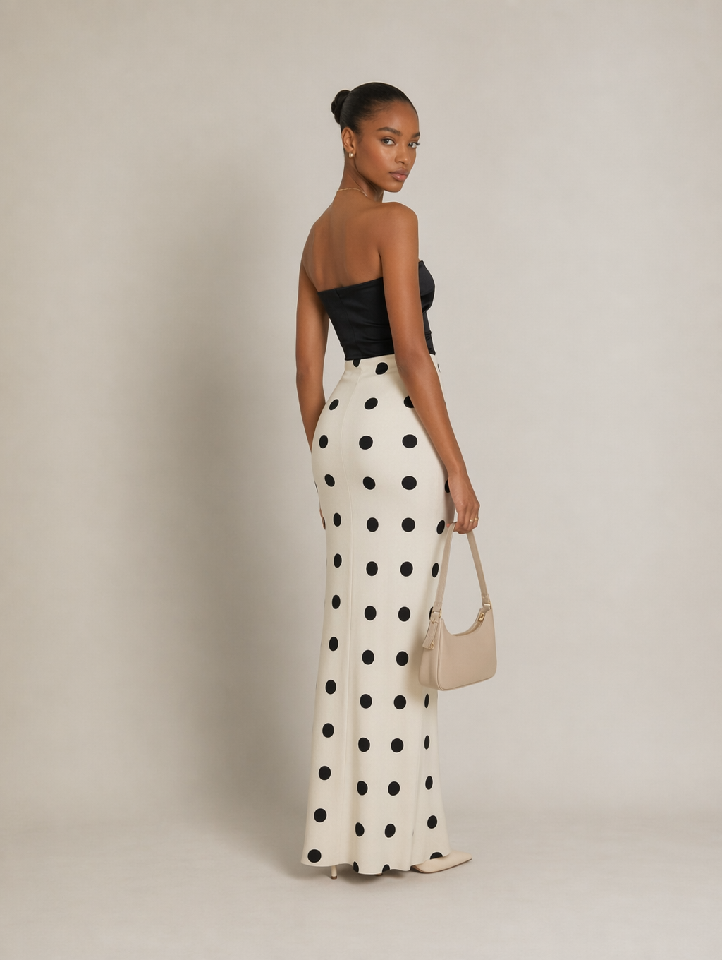 Polka Dot Acetate Satin Mermaid Maxi Skirt