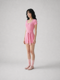 Ballet-Inspired Fitted Short Sleeve Unitard with Wrap Tie Waist