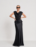 Elegant Acetate Satin Cowl Neck Top + Maxi Skirt Set